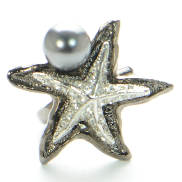 100% Authentic! Oscar de la Renta Gunmetal Sea Star Pearl Ring - Picture 1 of 7